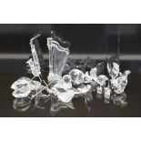 Selection of eleven Swarovski crystal models - Harp, Saxophone, Cello, Rhino, Three Mice, Squirrel,