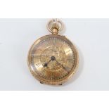 Gold (18k) fob watch with gilt face and Roman numeral markers CONDITION REPORT Total
