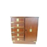 Contemporary microscope cabinet with main instrument compartment and five drawers with brass