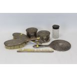 Late 19th / early 20th century Chinese silver dressing table set with bamboo decoration and