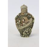 19th century Chinese carved ivory snuff bottle decorated with a band and other figures in a boat