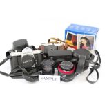 Photographic equipment cameras and accessories - including a Pentax SP500 SLR in maker's case,