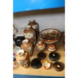 Selection of Japanese Satsuma items - including pair of baluster vases on stands,