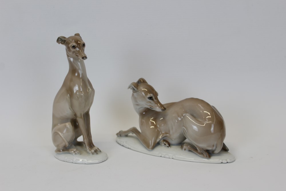 Two good quality Rosenthal hand-painted models of whippets or greyhounds CONDITION REPORT