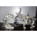 Two Swarovski crystal models - Baby Elephant and Dolphin,