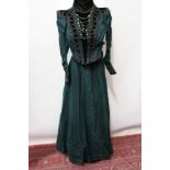 Ladies' Victorian velvet and wool three piece day outfit with military-inspired braiding and