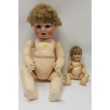 Dolls - German bisque head, blue sleeping eyes, composite body and bent limbs,