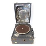 Early 20th century Decca portable wind-up gramophone with chromed interior,