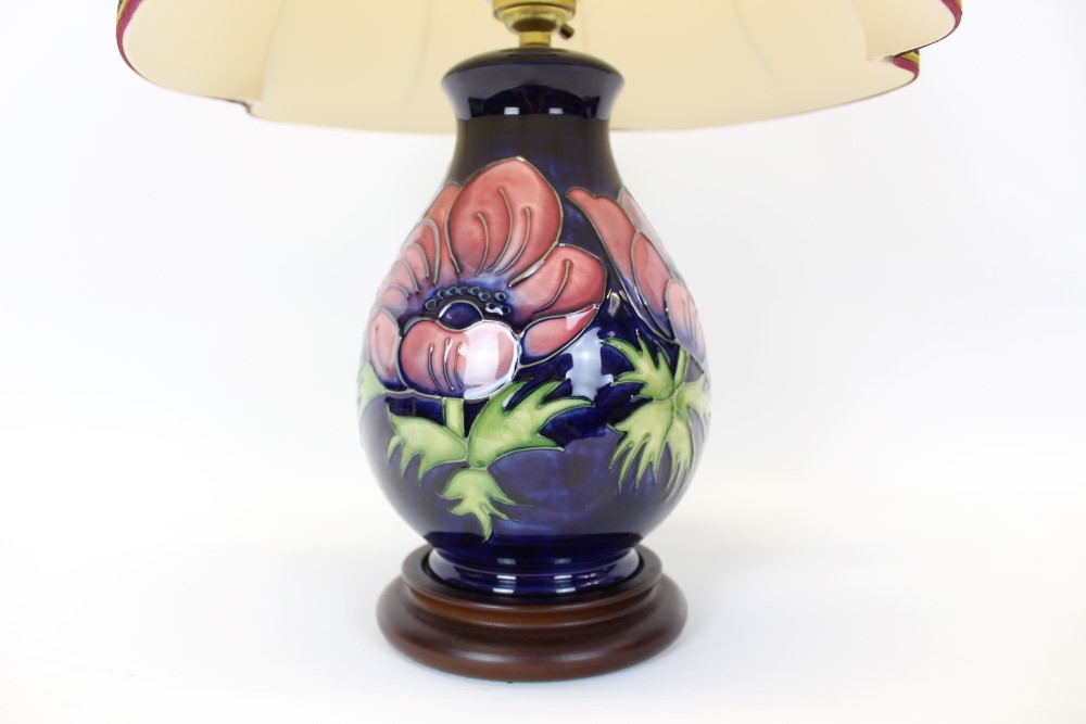 Moorcroft pottery table lamp decorated in the Anemone pattern on blue ground, - Image 2 of 2