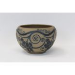 Italian Mugello pottery vase / bowl with cobalt-blue fruiting vine design, signed,