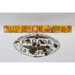French domed oval enamel advertising sign - Parada 'La Hisponia' and another 'Wills Gold Flake