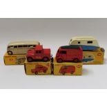 Dinky Luxury Coach no. 281, Royal Mail Van no. 260, Mersey Tunnel Police no. 255, Caravan no.