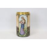 Good quality French porcelain vase decorated with three panels depicting a pretty young lady