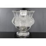 Lalique crystal Dampierre vase decorated with birds and vines, signed on base,