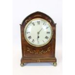 Regency bracket clock with eight day single fusee timepiece movement and white enamel dial with