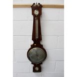 19th century banjo barometer with 11 inch silvered dial, separate thermometer,