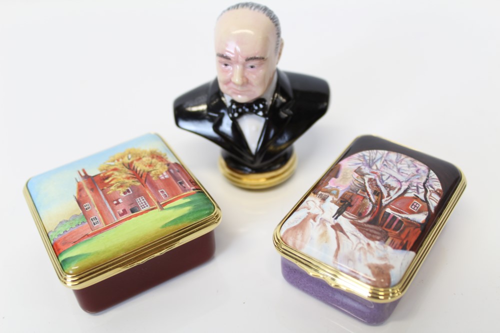 Three limited edition Halcyon Days boxes - Winston Churchill no. 13 of 150, Snow Under Arch no.