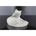 Lalique crystal model cat - Happy Cat, bearing original sticker and signed on base, 9.