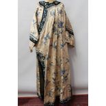 Chinese robe - late 19th century long-length cream silk brocade with blue silk thread embroidered