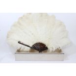 Late 19th / early 20th century large white ostrich feather fan, seventeen faux tortoiseshell sticks,