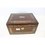 Edwardian rosewood dressing case with inlaid mother of pearl decoration,