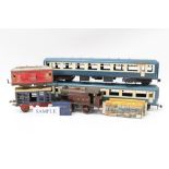 Railway selection of 0 gauge tinplate clockwork engine,