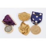 Gold (14k) Love token with engraved presentation and blue and white polka-dot ribbon,