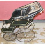 Victorian dolls pram, turned wooden handle,