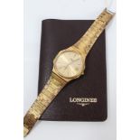 Gentlemen's Longines gold plated quartz wristwatch, with presentation inscription on back of case,