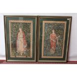 A pair of large mythological theme tapestries - garden scenes with young women,