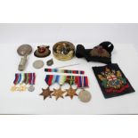 Set of Second World War Campaign medals and miniatures, Naval insignia, collection of buttons,