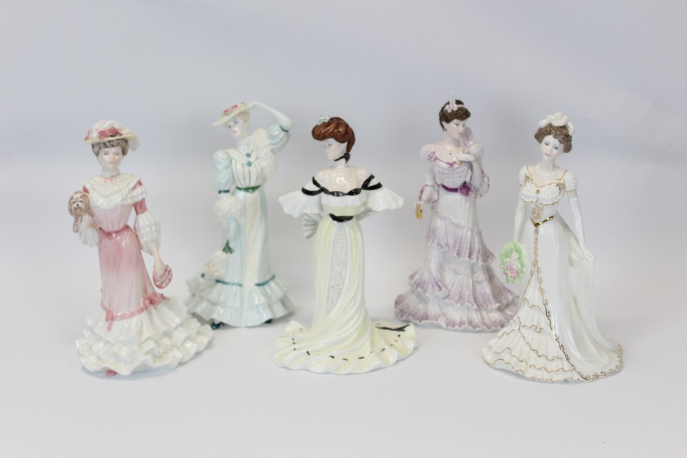 Five Coalport limited edition Golden Age figures - Eugenie, Charlotte, Beatrice at the Garden Party,