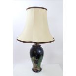 Moorcroft pottery table lamp decorated with black tulips on blue and green ground - impressed marks