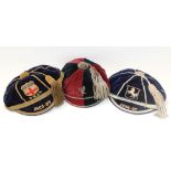 Three velvet rugby caps, Christ's Hospital School 'Old Blues' Rugby Football Club (O.B.F.