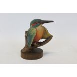 Carved and painted wooden figure of a Kingfisher,