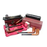 Four Dunhill vintage White Spot pipes, together with two Hardcastle pipes, a tobacco pouch,