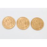 Three George V gold Half Sovereigns - 1914 and two 1915