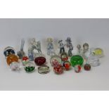 Collection of glass paperweights (x 15) and various porcelain figures (1 box)