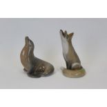 Two Royal Copenhagen porcelain models - Fox no. 1475 and Sea Lion no.