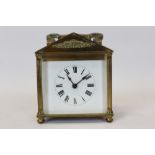 Unusual early 20th century French carriage clock with eight day timepiece movement,