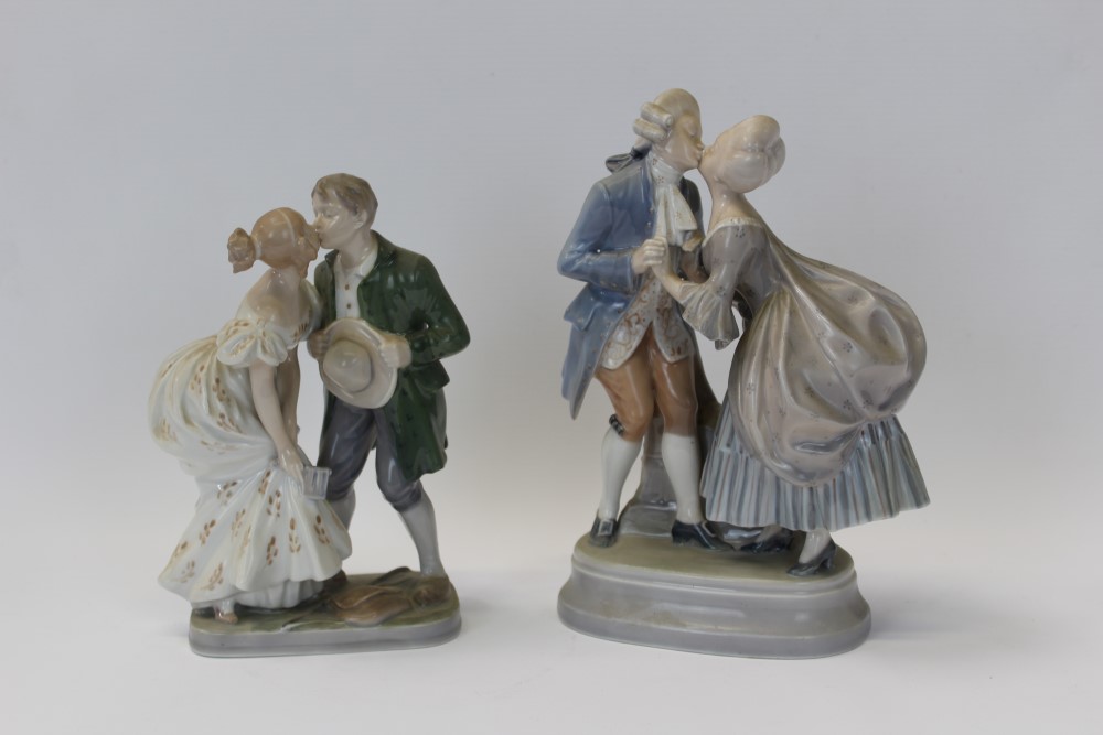 Two Royal Copenhagen porcelain figures groups - The Princess and the Swineherd number 1114 and