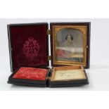Good 19th century 'Fruit in Urn' Unicorn case containing a daguerreotype portrait of a young woman