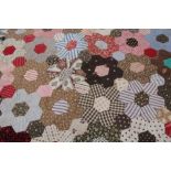 Antique textile Victorian patchwork unfinished cover - hexagon fabric hand-stitched with scrap