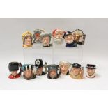 Thirteen small Royal Doulton character jugs - Golfer, Rip Van Winkle, The Lawyer, The Falconer,