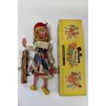 Pelham Puppet - European Girl - in yellow Pelham Puppet box, painted wooden baby grand piano,