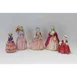 Five Royal Doulton figures - Rosebud, Biddy HN1513, Lavinia HN1955,