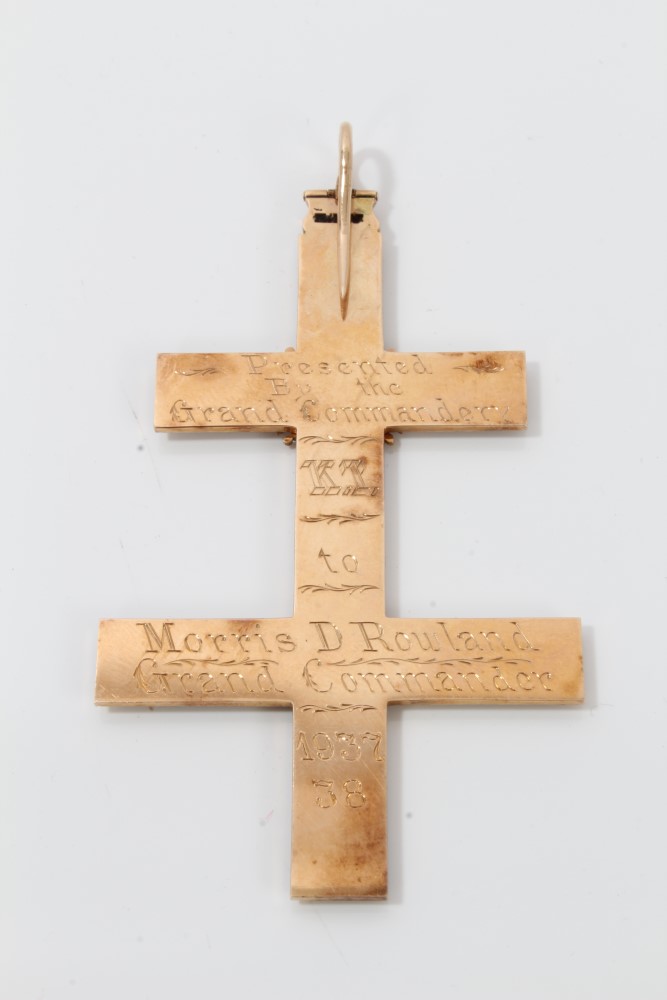 1930s yellow metal and enamel Masonic jewel in the form of a double cross, - Image 2 of 2