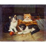 Julius Adam II (1852 - 1913), oil on panel - Playful kittens, signed, unframed,