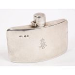 HM Queen Alexandra - Royal Presentation silver hip flask with engraved crowned A monogram,