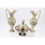 Pair Victorian Coalbrookdale ewer-shaped vases with floral encrusted decoration, 33.